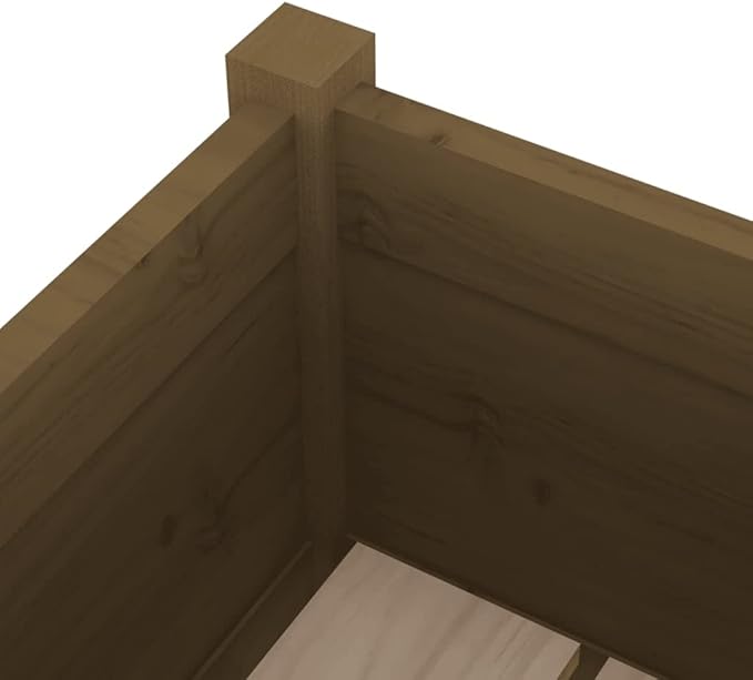 Honey Brown Solid Pinewood Garden Planter 27.6x27.6x27.6 in. Medium Rustic Outdoor Raised Garden Bed for Flowers Herbs Vegetables