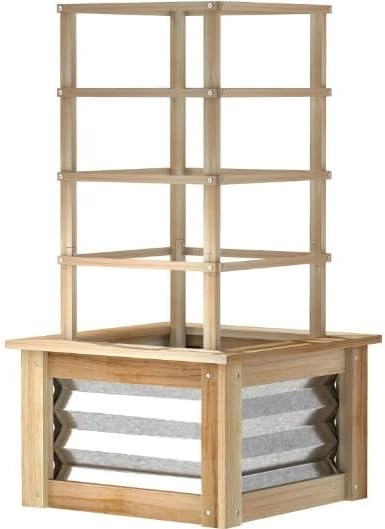 Galvanized Planter Box Elevated Garden BedWooden Raised Garden Bed with Trellisfor GardenPatio