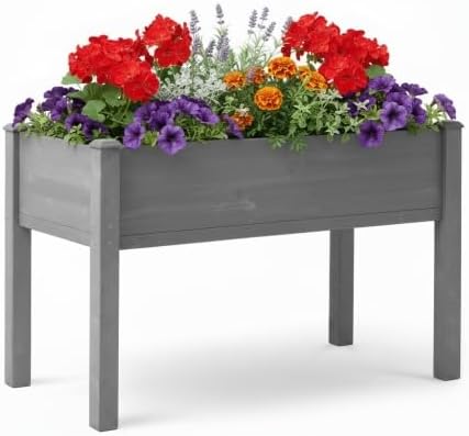 48x24x30 inch Raised Garden Bed with Legs Elevated Wooden Planter Box for Outdoor Plants Flowers Fruits Vegetable Herb Growing. (48 * 24 * 30 Grey)