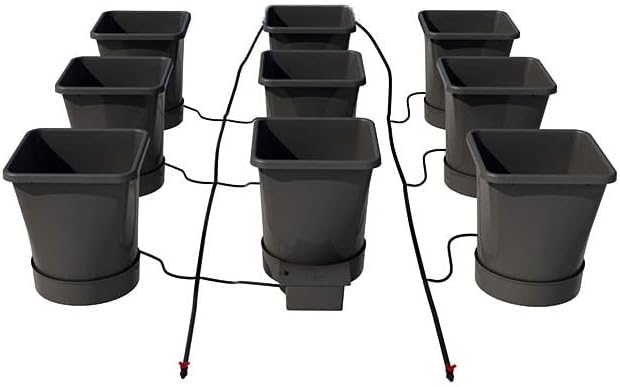 AutoPot 9 Pot XL System with 6.6 Gallon Plastic Pots and No Tank - Self-Watering Gravity-Fed Hydroponic System (9PotXL - 6.6 Gallon - No Tank) Indoor Black