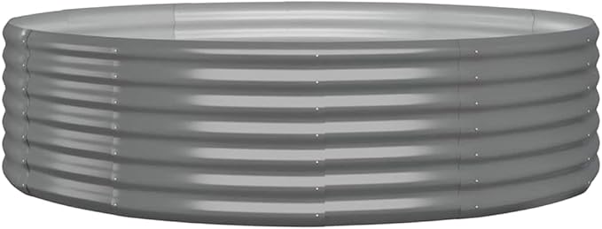 Galvanised Steel Round Raised Garden Planter 55x55x14 Grey Durable Outdoor Patio Raised Bed for Vegetables Herbs &amp Flowers Modern Planter Box for Balcony Lawn &amp Backyard Use