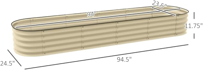 94.5 Inch Cream Galvanized Steel Raised Garden Bed Planter – Open Bottom Weed Resistant Outdoor Planter for Vegetables Herbs Flowers Easy to Assemble with Screws
