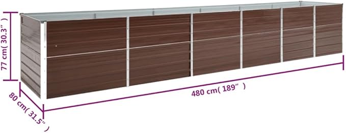 Brown Galvanized Steel Raised Garden Bed 189x31.5x30.3 Inch Large Rectangular Planter Box for Outdoor Plants Durable Metal Raised Beds for Gardening
