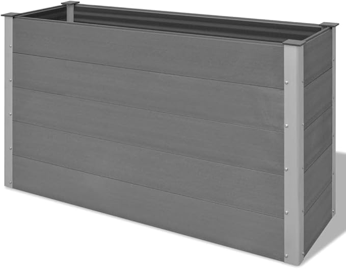 Garden Raised Bed Wood-Plastic Composite Galvanized Steel Grid Landscape retaining Walls Fencing Panels Wire mesh Cages Ideal for Stones Outdoor - Grey 59.1x19.7x35.8 in