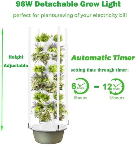 Hydroponics Tower Garden System 7-Layer Vertical Planter with LED Grow Light for Home Indoor Hydroponics Growing System for Herbs &amp Vegetables