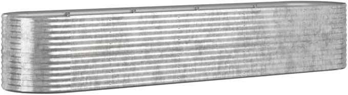 Garden Raised Bed Powder-Coated Steel Planter Boxes Outdoor for Vegetables Fruits Flower 144.9x31.5x26.8 Silver-810