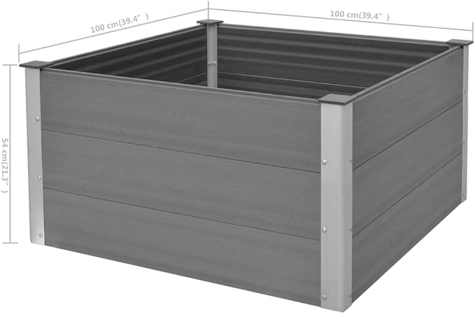 Garden Raised PlanterGarden BedGalvanized Raised Garden BedPlanter Raised bedsGalvanized PlanterBed WPC 39.4x39.4x21.3 Gray