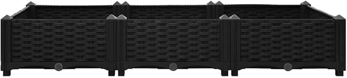 47.2 Large Black Rectangular Garden Planter Box Durable Polypropylene Raised Bed for Patio Outdoor Use Modern Matte Finish Easy Assembly