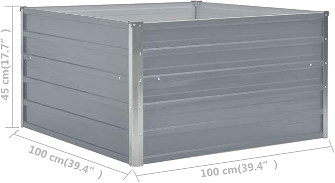 Raised Garden Bed 39.4x39.4x17.7 Galvanized Steel Gray