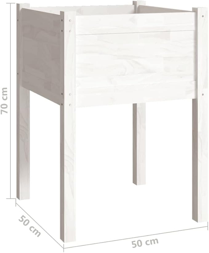 White Solid Pinewood Planter Set 2 Pack 19.7x19.7x27.6 Inch Square Raised Garden Bed for Outdoor Indoor Plants Durable