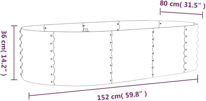 Garden Raised Bed Powder-Coated Steel 59.8x31.5x14.2 Silver Oval Shape Raised Planter Box for Outdoor Garden Patio Vegetable Flower Planting