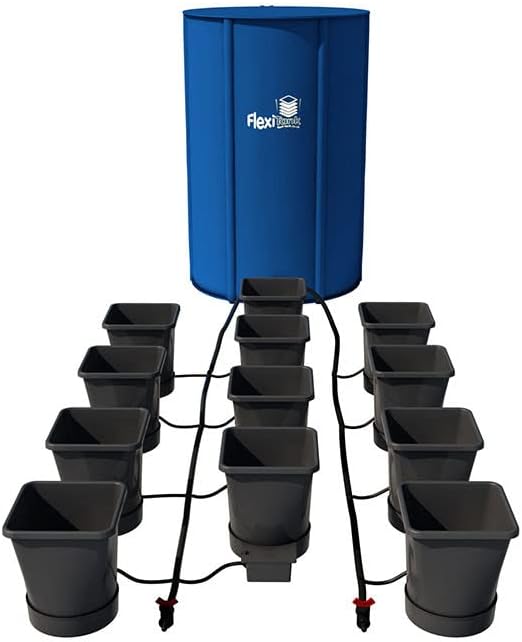AutoPot 12 Pot XL System with 6.6 Gallon Plastic Pots and 60 Gallon FlexiTank - Self-Watering Gravity-Fed Hydroponic System (12PotXL - 6.6 Gallon - 60 Gallon FlexiTank) Indoor Black