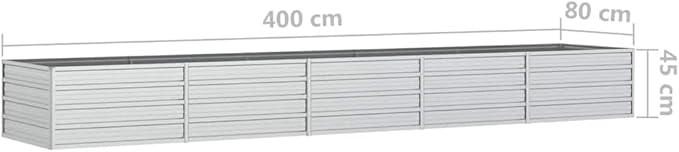 SKM Garden Raised Bed Silver Galvanized Steel 157.5 x 31.5 x 17.7 inSilver (Weight 28.18KG)