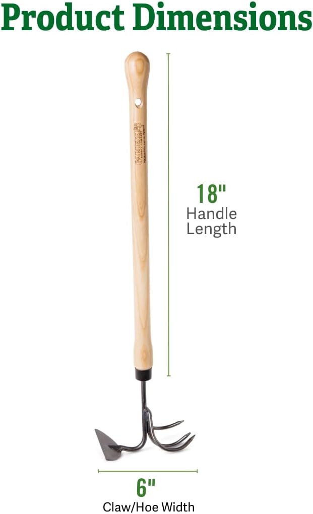 DeWit Gardener's Supply Company Lifetime Raised Bed Cultivator &amp Long-Handled Garden Hoe | High Carbon Boron Steel Gardening Tool - 18 Handle