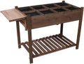 8 Pockets Horticulture Raised Garden Bed Elevated Wood Planter Box Stand with Foldable Side Table and Storage Shelf for Herb/Vegetables/Flowers (Dark Brown)