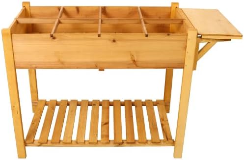8 Pockets Horticulture Raised Garden Bed Elevated Wood Planter Box Stand with Foldable Side Table and Storage Shelf for Herb/Vegetables/Flowers (Brown)