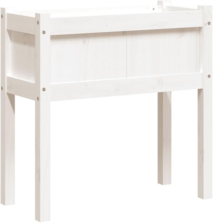 27.6 inch Rustic White Pine Wood Large Outdoor Planter Elevated Garden Box for Patios Balconies &amp Raised Flower Bed Use Solid Wooden Trough with Drainage