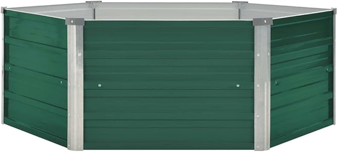 vidaXL Raised Garden Bed in Green Galvanized Steel Garden Planter Deep Wide Outdoor Flower Vegetable Plant Bed Safe Edge Fold Simple Hexagon Design Easy Assembly 50.8x50.8x18.1