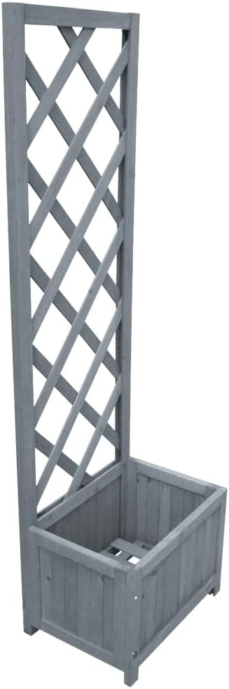 Trellis Planter Gray Solid Firwood Medium 15.7 x 15.7 x 53.1 Durable Raised Garden Bed for Climbing Plants Outdoor Patio Decor