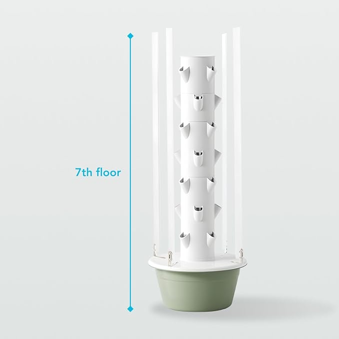 Flora Indoor Hydroponic Garden Tower with LED Grow Lights - Self-Watering Hydroponics System with Pump Adapter and Net Pots for Growing Herbs &amp Vegetables