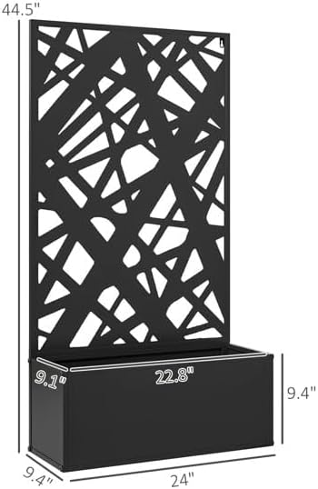 Metal Raised Garden Bed with Trellis Galvanized Planter Metal Planter Box with Trellis 24 L x 9.1 W x 44.5 H (Diamond Check)