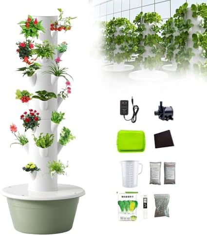 Hydroponic Growing Tower with LED - Indoor &amp Outdoor Soilless Cultivation System for Herbs Fruits Vegetables - Space-Saving Vertical Garden for Home Gardeners