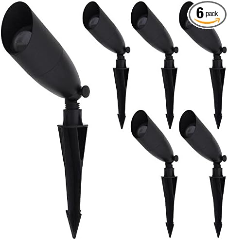MarsLG ALS1 Aluminum Low Voltage Landscape Directional Spot Up Light in Black Finish with Ground Spike and Free MR16 LED Bulb (6-Pack) 36UL02BKx6
