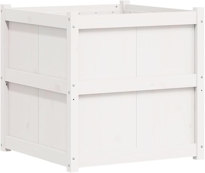 Wooden Garden Planter Box Outdoor Flower Box Wood Flower Boxes for Outdoor Plants Raised Garden Bed Planter Box White 27.6x27.6x27.6 Solid Wood Pine-96