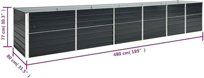 Galvanized Garden Raised Bed Kit Galvanized Planter Raised Garden Boxes Outdoor Metal Raised Garden Beds for Vegetables Galvanized Steel 189x31.5x30.3 Anthracite-301