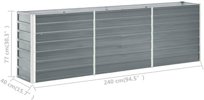 Garden Raised Bed Galvanized Steel 94.5x15.7x30.3 Gray