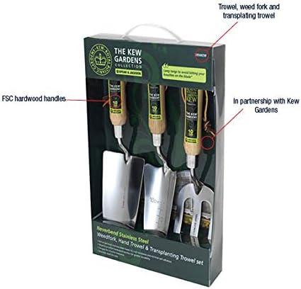 Spear &amp Jackson 3056KEW Kew Gardens Neverbend Stainless 3 Piece Hand Tool Gift Set – Planting Trowel Transplant Trowel &amp Weed Fork – Mirror-Polished Stainless Steel Heads
