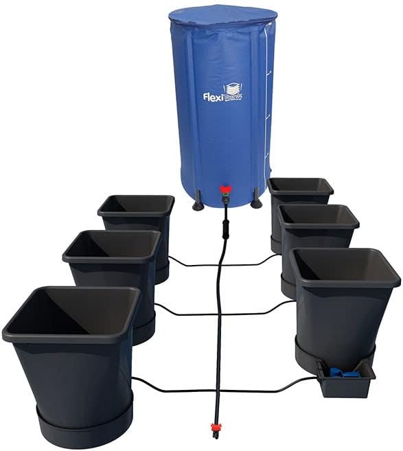 AutoPot 6 Pot XL System with 6.6 Gallon Plastic Pots and No Tank - Self-Watering Gravity-Fed Hydroponic System (6PotXL - 6.6 Gallon - 25 Gal FlexiTank) Indoor Black
