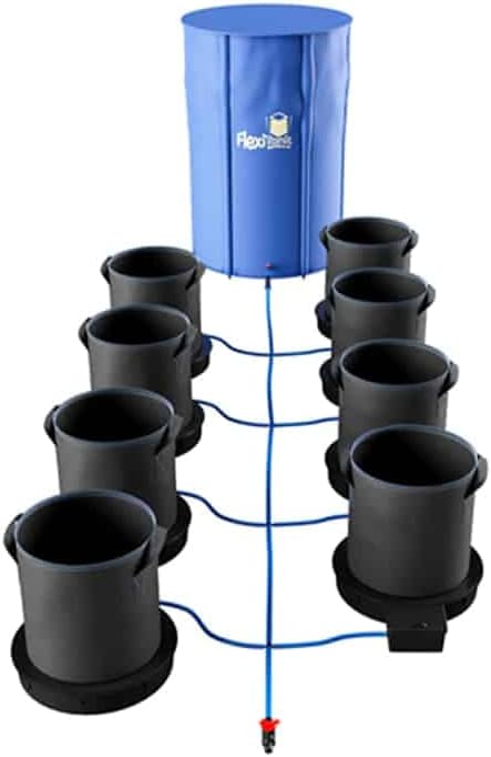 AutoPot 8 Pot XXL System with 9 gal Pots and 25 gal FlexiTank - Self-Watering Gravity-Fed Indoor hydroponic System (8Pot - 9 gal - 25 gal FlexiTank) Black