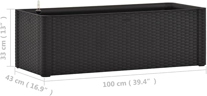 Anthracite Self-Watering 39.4x16.9x13 in Raised Bed Planter UV-Resistant PP Rattan-Look Elevated Garden Box for Balcony Patio 23.8 gal