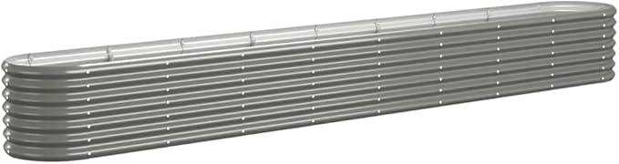 Garden Raised Bed Grey Powder-Coated Steel Large Gardening Pots &amp Planters 318884