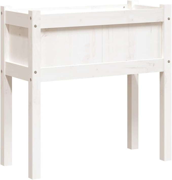 27.6 inch Rustic White Pine Wood Large Outdoor Planter Elevated Garden Box for Patios Balconies &amp Raised Flower Bed Use Solid Wooden Trough with Drainage