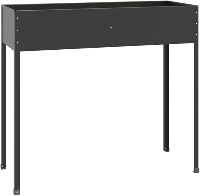 Garden Planter Set of 2 Anthracite Galvanized Steel Large Rectangular Raised Garden Bed for Outdoor Plants 39.6 x 39.6 x 35.4 inches