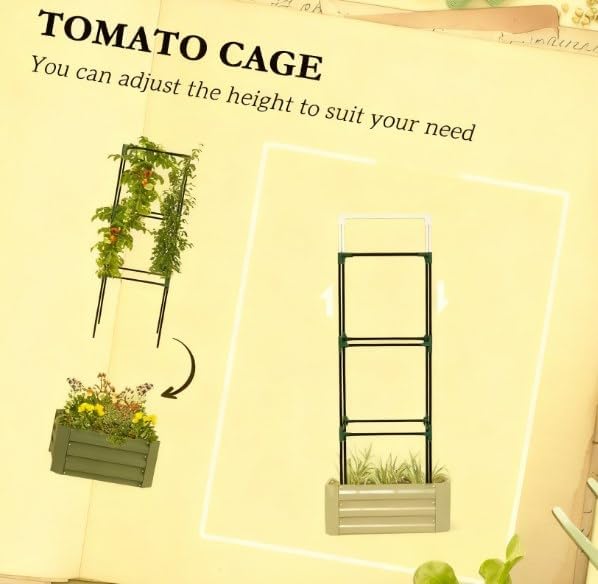 Modular Galvanized Garden Bed with Detachable Plant Cage All-in-One Raised Planter System for Climbing Vegetables &amp Flowers Easy Assembly Design (Green)