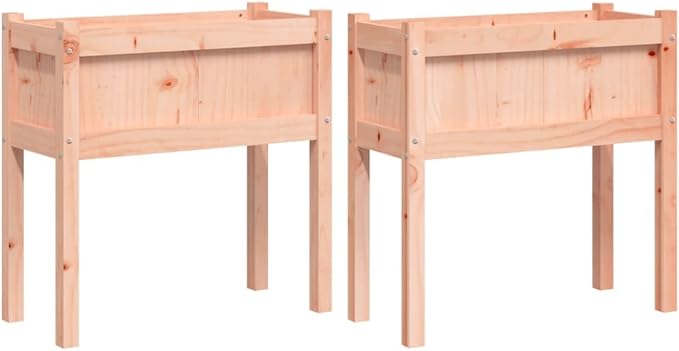 Garden Planter Set of 2 Natural Solid Douglas Fir Wood 27.6-inch Rectangular Raised Garden Bed for Outdoor Plants Patio Terrace