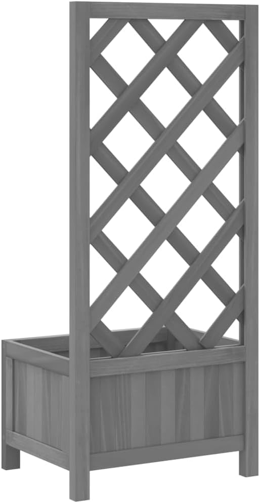 Gray Solid Fir Wood Planter Box with Trellis for Climbing Plants Raised Garden Bed Outdoor Large Patio Planter Boxes for Flowers Vegetables 15.7x11.8x35.4 Inch