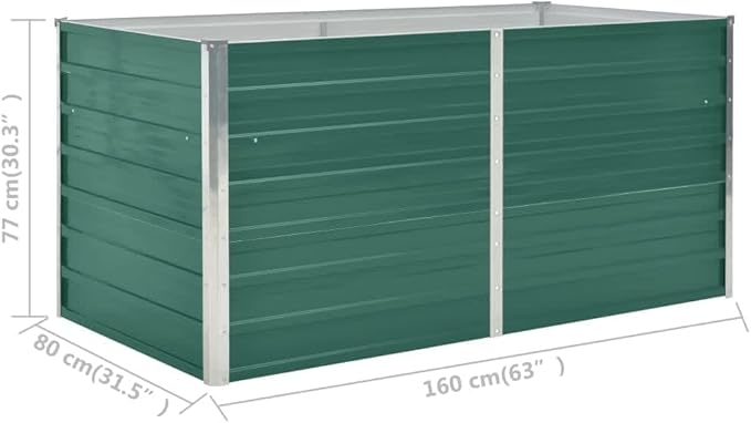 Outdoor Garden Raised Bed Galvanized Steel Metal Outdoor Garden Raised Planter Box for Flowers Vegetables Fruits Herbs Green 63x31.5x30.3 -AA