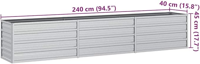 Rectangular Raised Garden Bed Silver Galvanized Steel Planter for Outdoor Plants Durable Metal Garden Box 94.5x94.5x17.7 Inch Large Capacity for Vegetables Herbs Flowers