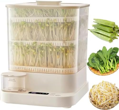 Automatic Bean Growing Machine 3 Layers Home Smart Bean Sprout Machine with LED Display Time and 1.5L Water Tank 360° Automatic Spray SPR
