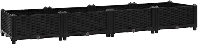 Raised Garden Bed 63x15.7x9.1 Polypropylene Planter Outdoor Elevated Planting Box for Vegetables Herbs Flowers Black
