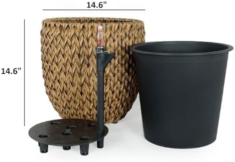 Generic 14.6 Self Watering Wicker Planter Garden Decoration Pot Dark Brown Round