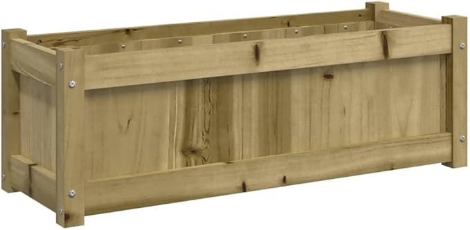 Garden Planter Set of 2 Natural Wood Finish Fence Steel Baskets Landscape Galvanized Outdoor Solid Pine Wood
