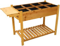 8 Pockets Horticulture Raised Garden Bed Elevated Wood Planter Box Stand with Foldable Side Table and Storage Shelf for Herb/Vegetables/Flowers (Brown)