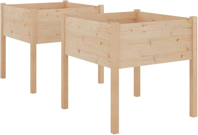 Set of 2 Wooden Garden Planter Box Raised Garden Bed with Legs Outdoor Wood Planter Box Stand Outdoor Wood Raised Garden Bed 27.6x27.6x27.6-468