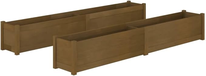 Honey Brown Solid Pinewood Planter Set of 2 Large 78.7in Rectangular Raised Garden Bed for Outdoor Plants Durable Weather-Resistant Patio Herb Flower Box