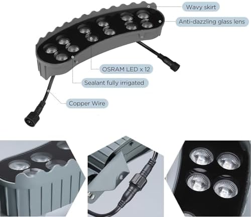 12W LED Ring Lights for Tree Roots Uplighting IP65 Waterproof Outdoor Landscape Lighting Kit 1160LM 24V Wired Garden Spotlights (3000K 5 Lights)